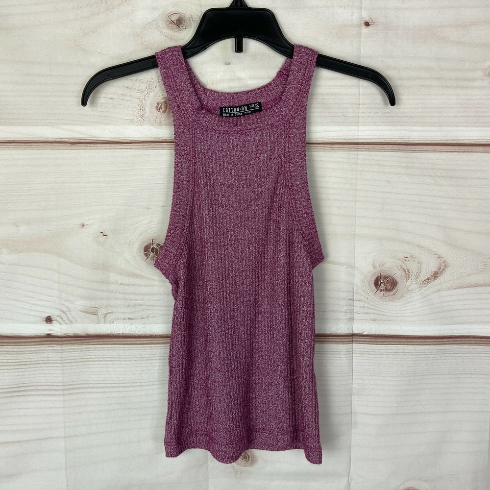 Cotton On Top Womens XS Red Rib Knit Tank Sleeveless High Neck Crop Pullover